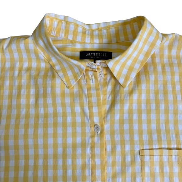 LAFAYETTE 148 NY Paget Ithaca Mini-Check Gingham Shirting Blouse Ylw White XXL - Picture 1 of 10